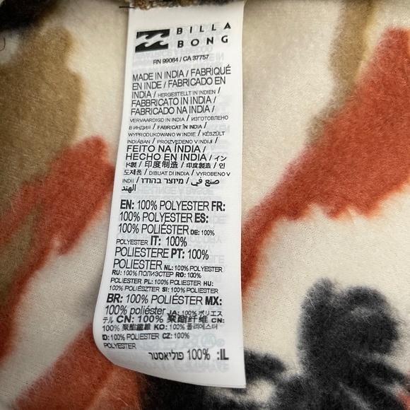 new Billabong Stone Tropical Furnace Fleece Button Up Shaket US M - Picture 11 of 11